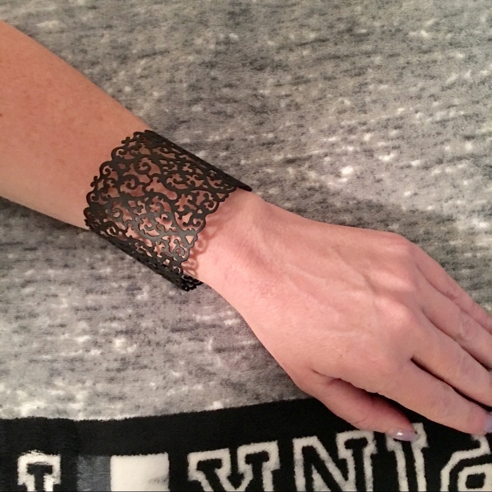 Geometric Black Cuff Bangle - Picture 7 of 7